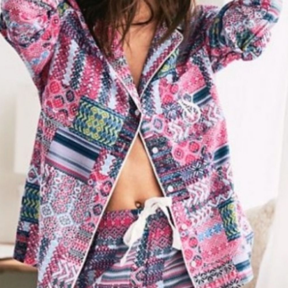 Victoria's Secret Print Patchwork Pajama Shirt Size Large